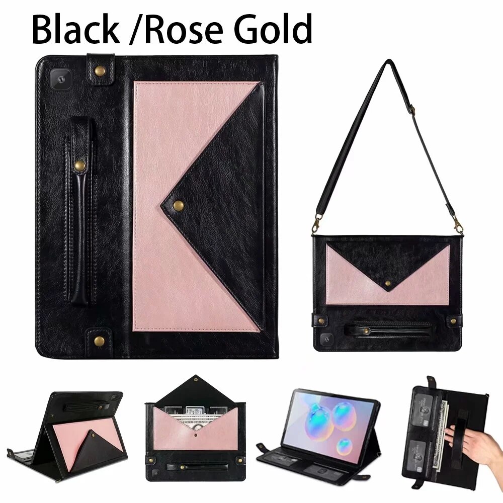 Case Samsung Galaxy Tab S6 Lite / Pre-Order * เคสกระเป๋าสะพายหนัง PU 2 โทนหรูหรา หนัง PU + TPU ซิลิโคนปกหลัง *