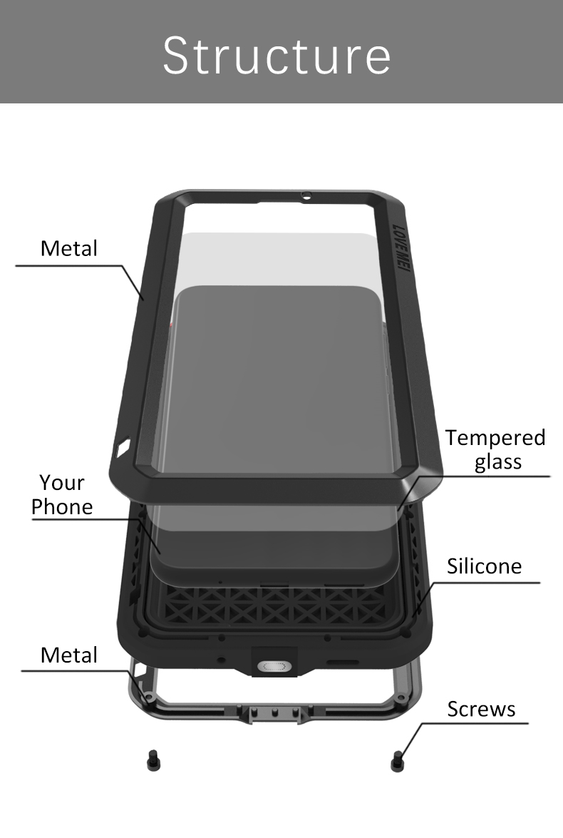 Case Huawei Nova 4 / Pre-Order * LOVE MEI เคสกันกระแทกโลหะทรงพลัง วัสดุ: โลหะ + ซิลิโคน + กระจก *