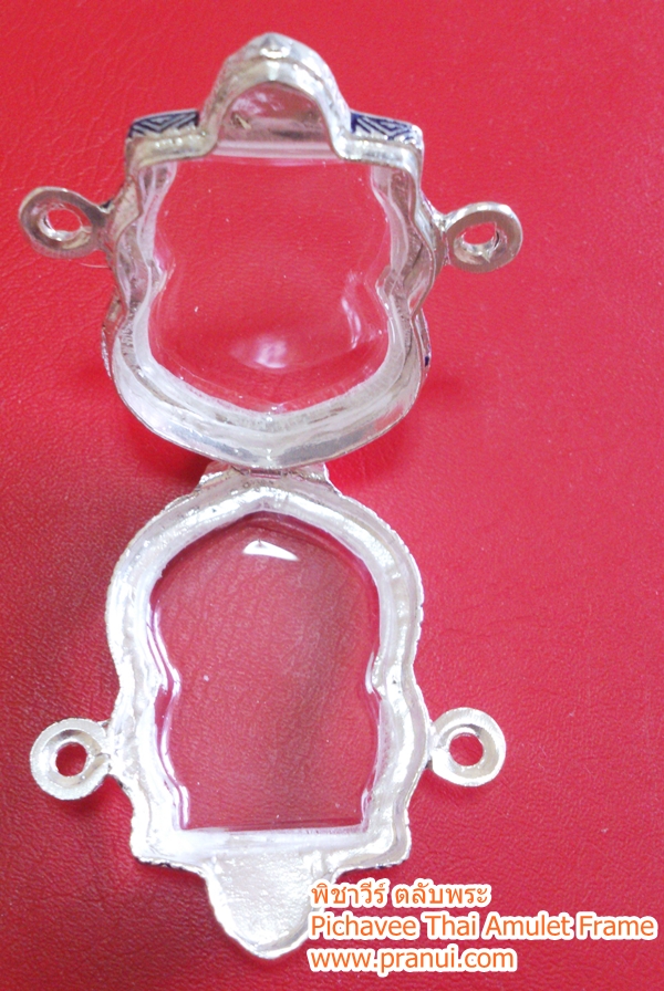 ตลับเงินลงยา ใส่เหรียญเสมา 3 ห่วง