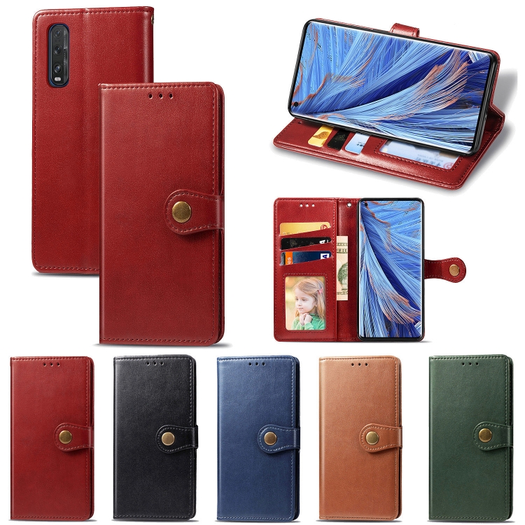 Case OPPO Find X2 / Pre-Order * เคสหัวเข็มขัดหนังสีทึบย้อนยุคพร้อมสายคล้องและกรอบรูปและช่องเสียบการ์ดและกระเป๋าสตางค์และขาตั้ง *