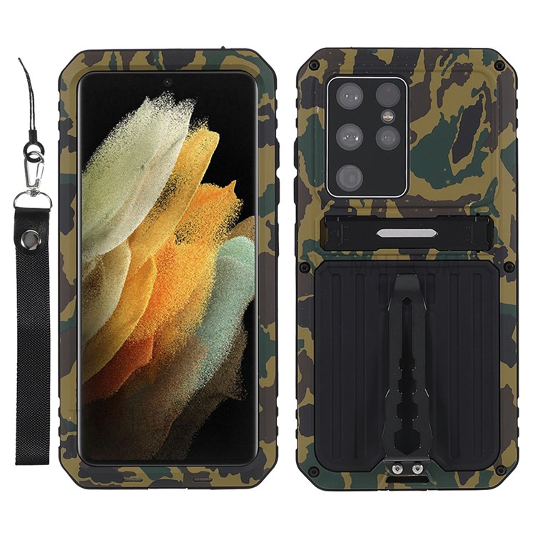 Case Samsung Galaxy S21 Ultra 5G / Pre-Order * เคสเกรดทหารกันน้ำ Anti-Drop TPU + ขาตั้งโลหะเคสโทรศัพท์แบบไฮบริดพร้อมกระจกกันรอยหน้าจอ *