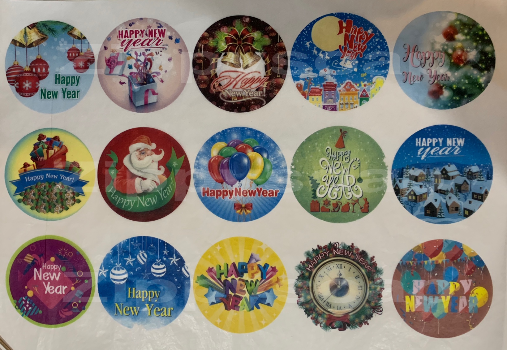 กระดาษเดคูพาจ วงกลม ลาย happy new year 1 แผ่น