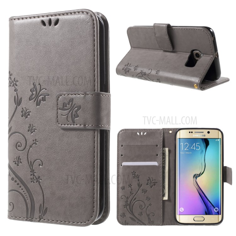 Case Samsung Galaxy S6 edge / Pre-order * การออกแบบลวดลายผีเสื้อ ช่องเสียบการ์ดสามช่องและช่องเงินสดหนึ่งช่อง+ สายคล้องมือ *