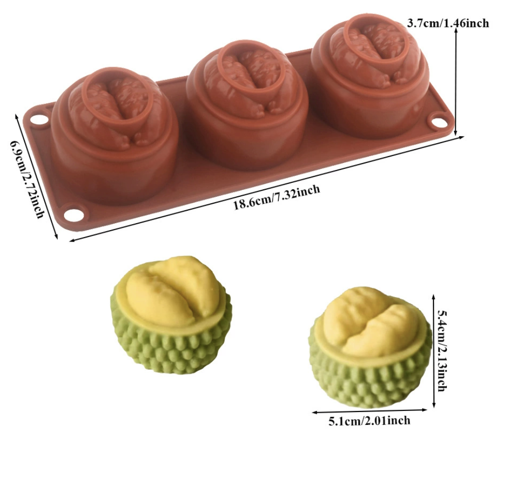 แม่พิมพ์ซิลิโคน ทุเรียน 3 ช่อง 5*2.5cm 53g 005224