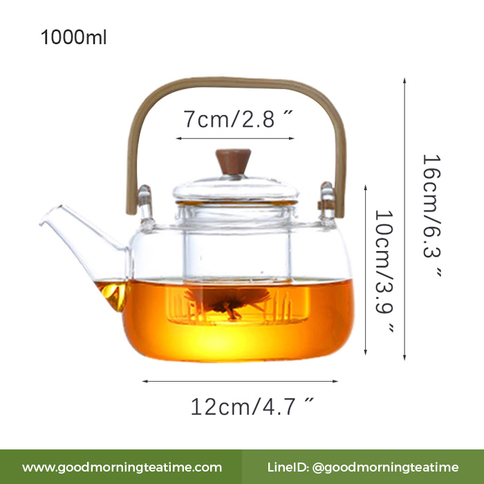 กาน้ำชา กาชงชาแก้วใส หูจับไม้ไผ่ ขนาด 1000 ml. กาน้ำชา กาชงชาแก้วใส หูจับไม้ไผ่ ขนาด 1000 ml.