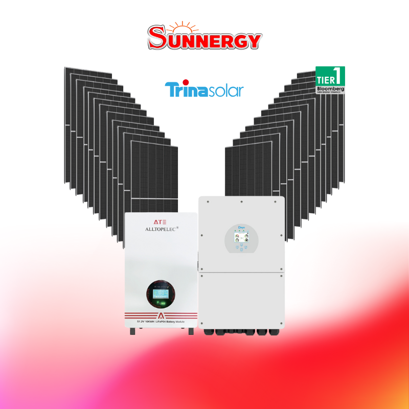 ชุดโซลาร์เซลล์ระบบไฮบริด DEYE ขนาด 16.92KW 1PH พร้อมแบตเตอรี่ ATE 51.2V 200Ah