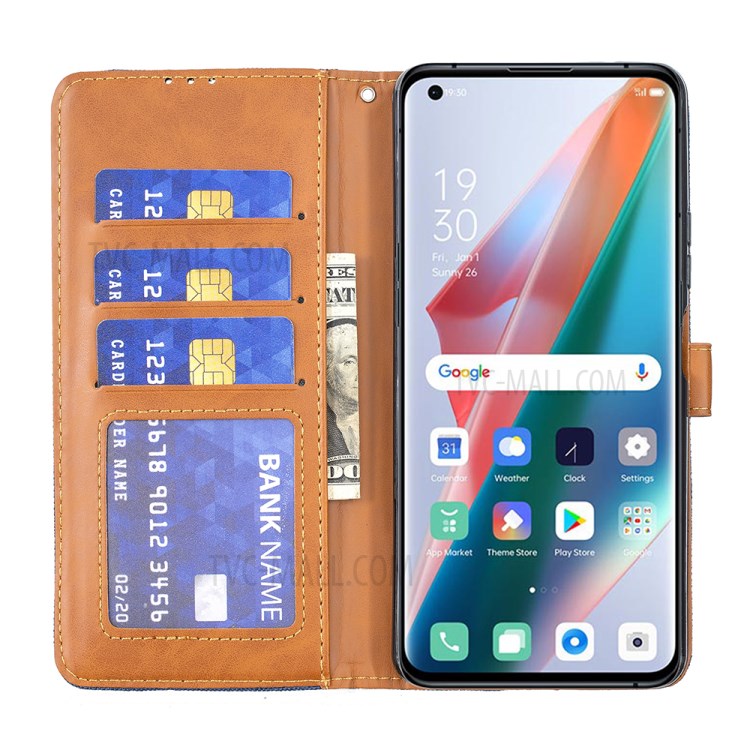 Case OPPO Find X3 Pro # Pre-Order * เคสกระเป๋าสตางค์หนัง PU ยืน Protector ผ้าเนื้อกางเกงยีนส์ *
