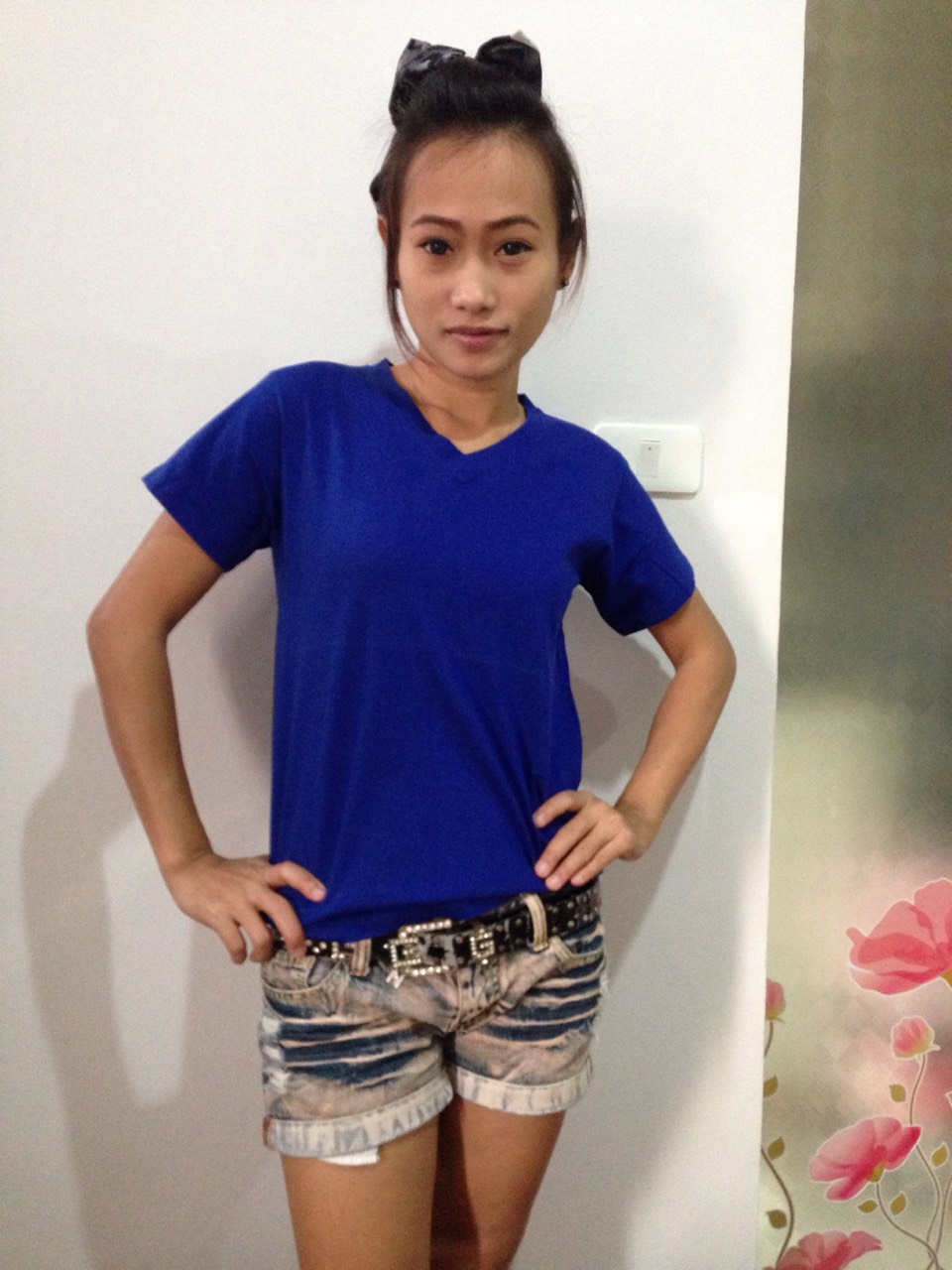 เสื้อยืด สีน้ำเงินธงชาติ XXL คอวี