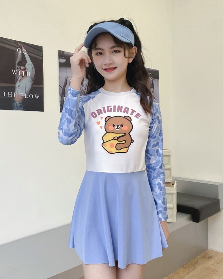 ชุดว่ายน้ำ กระโปรง สีฟ้า ไซส์ XXL