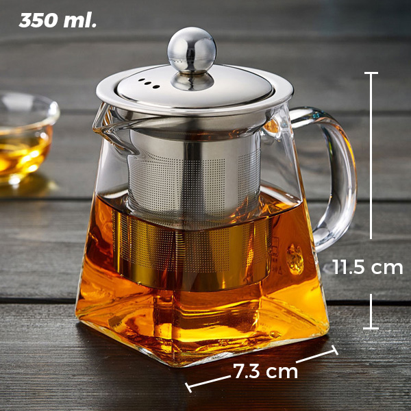 350ml Heat Resistant Clear Glass Teapot Stainless Steel Infuser