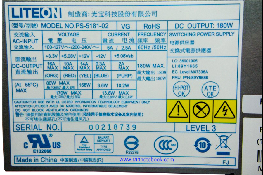 ใหม่ Power Supply Lenovo Edge 71 Desktop 180W PSU Lenovo Edge 71 PC9059 PS-5181-02