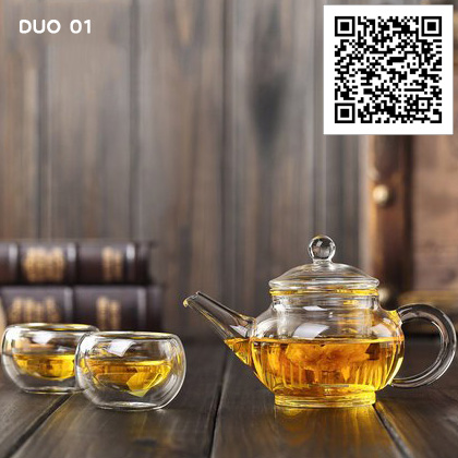 ชุดกาน้ำชาแก้วใส 250 ml. รหัส DUO 01 - กาแก้ว 250ml 1 ใบ แก้วชาสองชั้น 2 ใบ