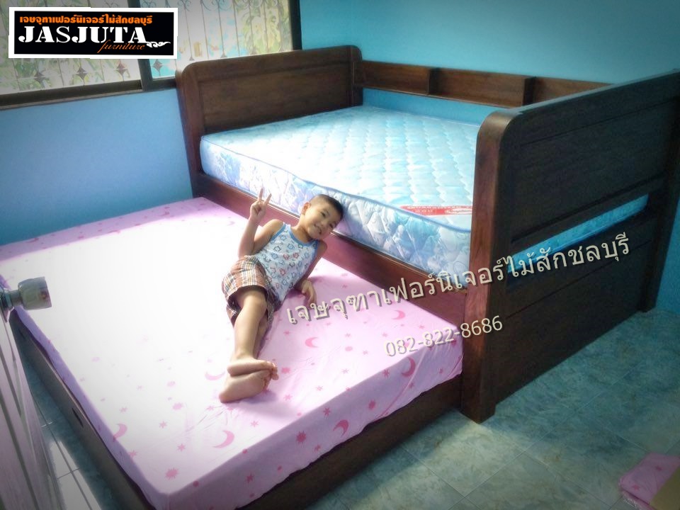 เตียงไม้สัก+เตียงเสริมล่าง 3.5ฟุต