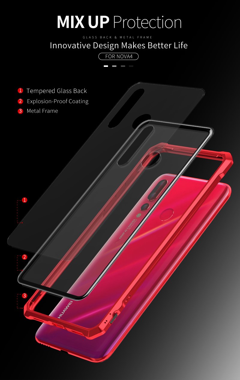 Case Huawei Nova 4 / Pre-Order * เคสอลูมิเนียมโลหะกรอบ + กระจกนิรภัยด้านหลัง *