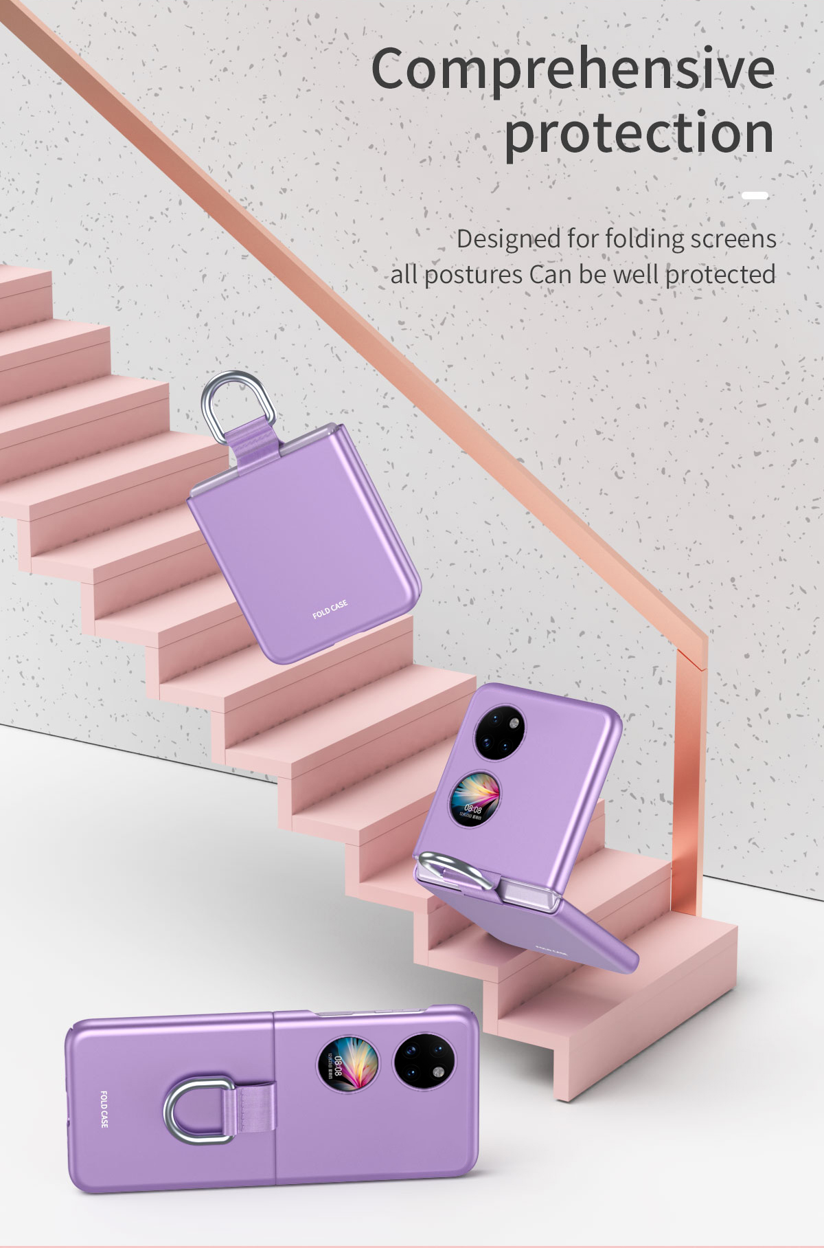 Case Huawei P50 Pocket # Pre-Order * เคสบางเฉียบป้องกันรอยขีดข่วนพลิกยางหุ้มโทรศัพท์ด้วยแหวนนิ้วโลหะสายรัด *