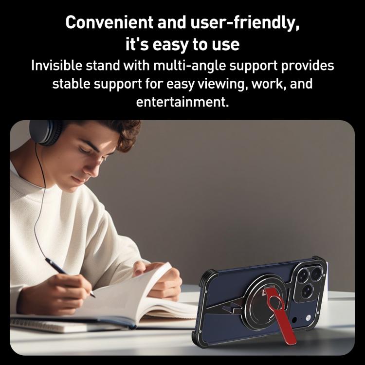 Case iPhone 17 Pro Max # Pre-order * เคสโทรศัพท์อะลูมิเนียมอัลลอยด์ MagSafe ไร้ขอบแบบกลวง พร้อมตัวจับแบบหมุนที่ถอดออกได้ *