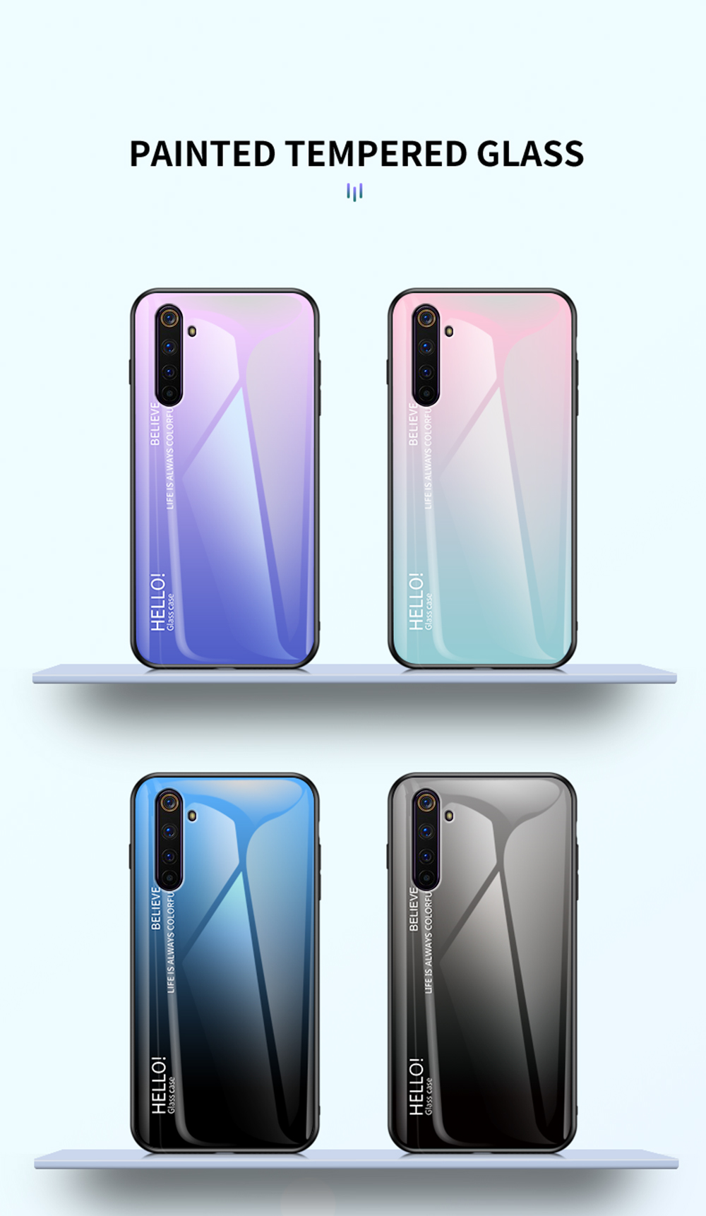 Case Realme 6 Pro / Pre-Order * เคสกระจกนิรภัยไล่สี + PC + เคส TPU Hybrid การออกแบบสีไล่ระดับสีที่ไม่ซ้ำกันและมีสไตล์ *