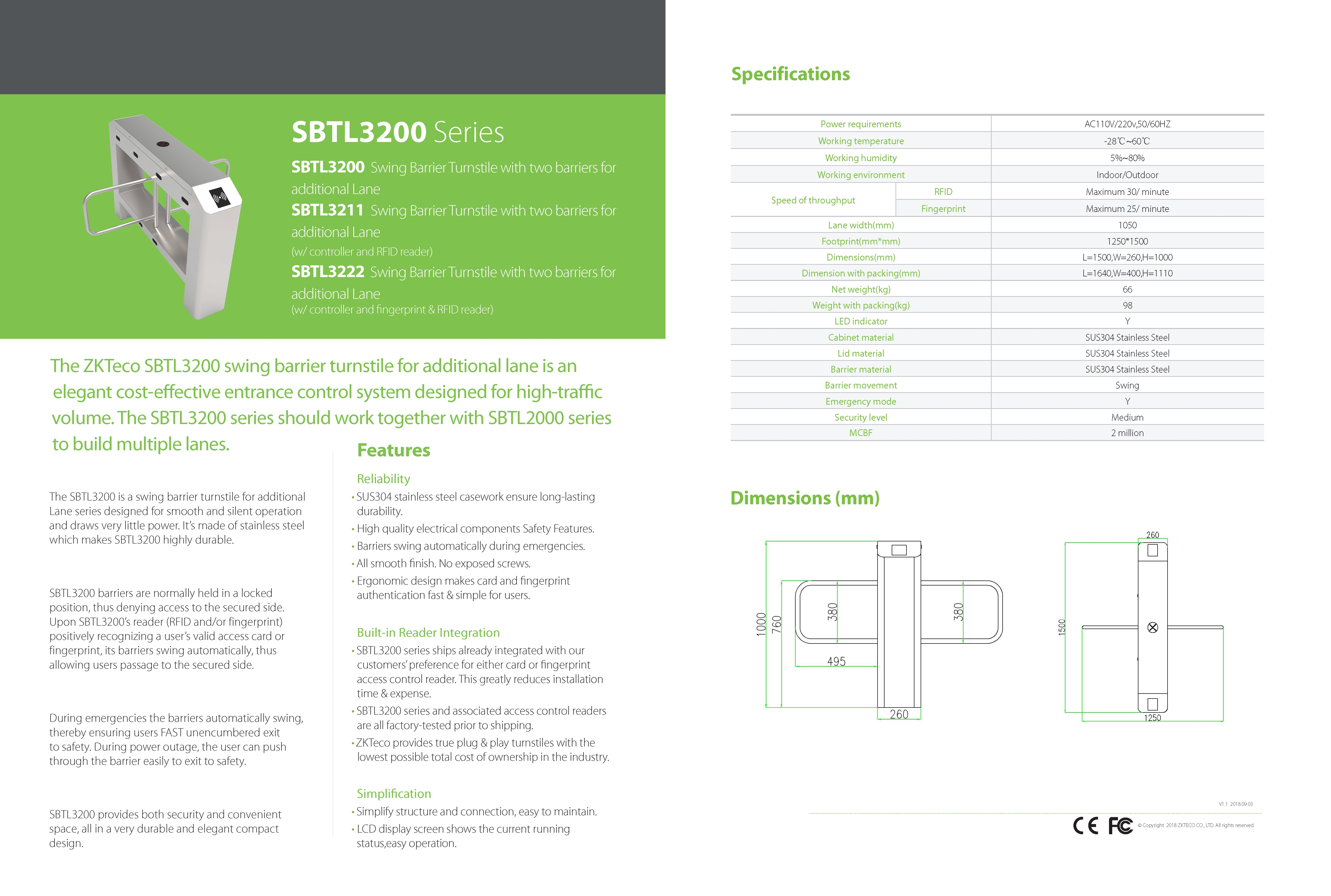 ZKTEco ระบบประตูโรงงาน Turnstile and Swing Gate รุ่น SBTL3200