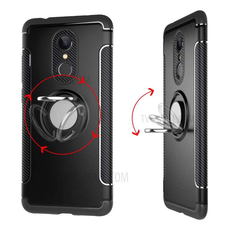 Case Xiaomi Redmi 5 / Pre-Order * เคสคาร์บอนไฟเบอร์พื้นผิว TPU + PC Case ไฮบริดกับผู้ถือแหวนแม่เหล็ก *