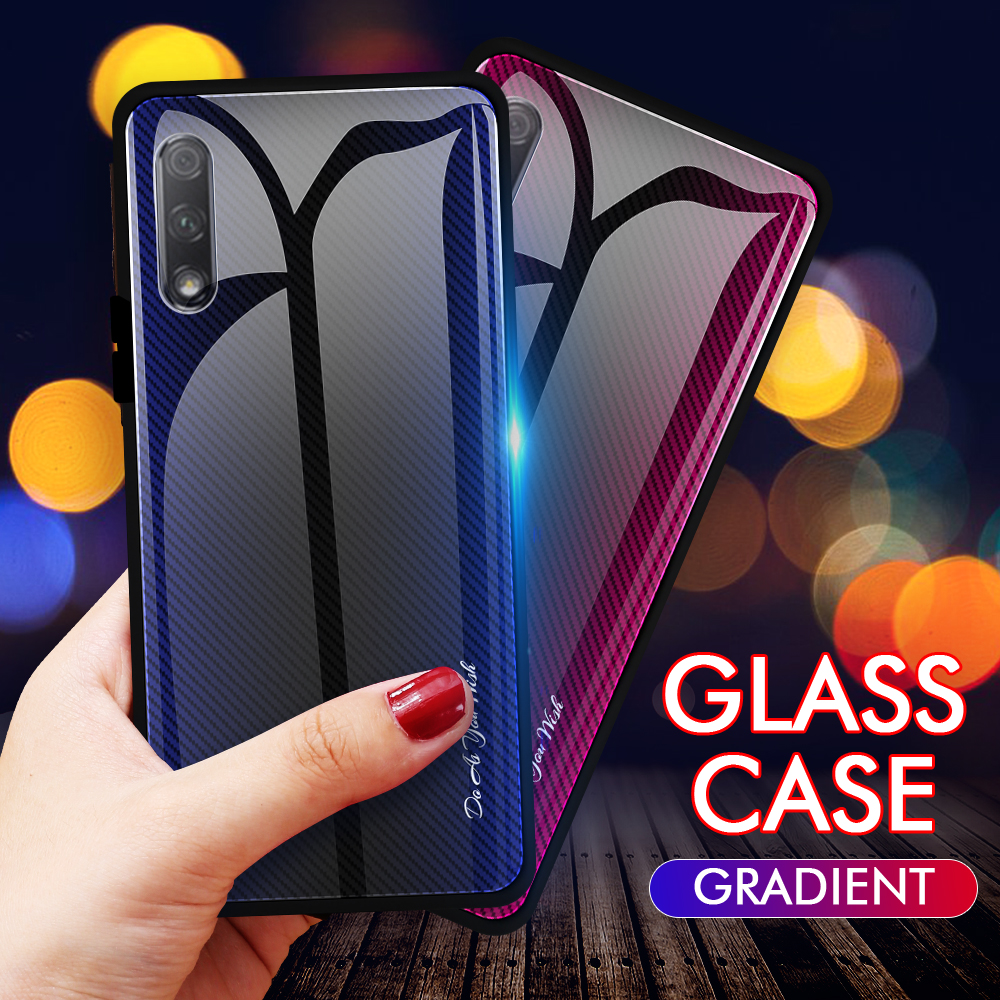 Case Huawei Y9s / Pre-Order * เคสกระจกนิรภัยพื้นผิวไล่โทนสี ขอบ TPU อ่อนนุ่มป้องกันการกระแทกและการกระแทก *