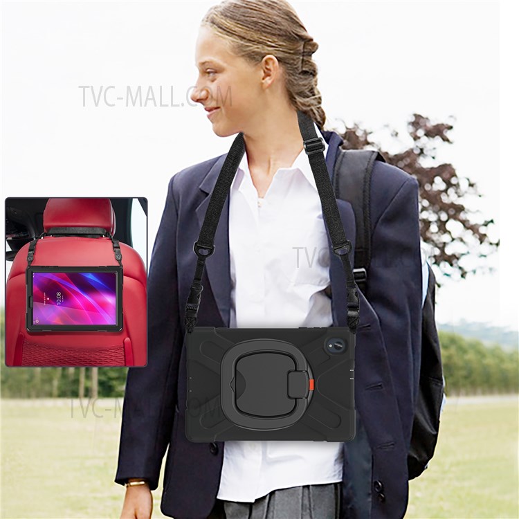 Case Lenovo Tab K10 # Pre-order * เคสการออกแบบสายคล้องไหล่ป้องกันการตก PC + ฝาครอบแท็บเล็ตซิลิโคนไฮบริดพร้อมเคสขาตั้งแบบหมุนได้ 360 ° *