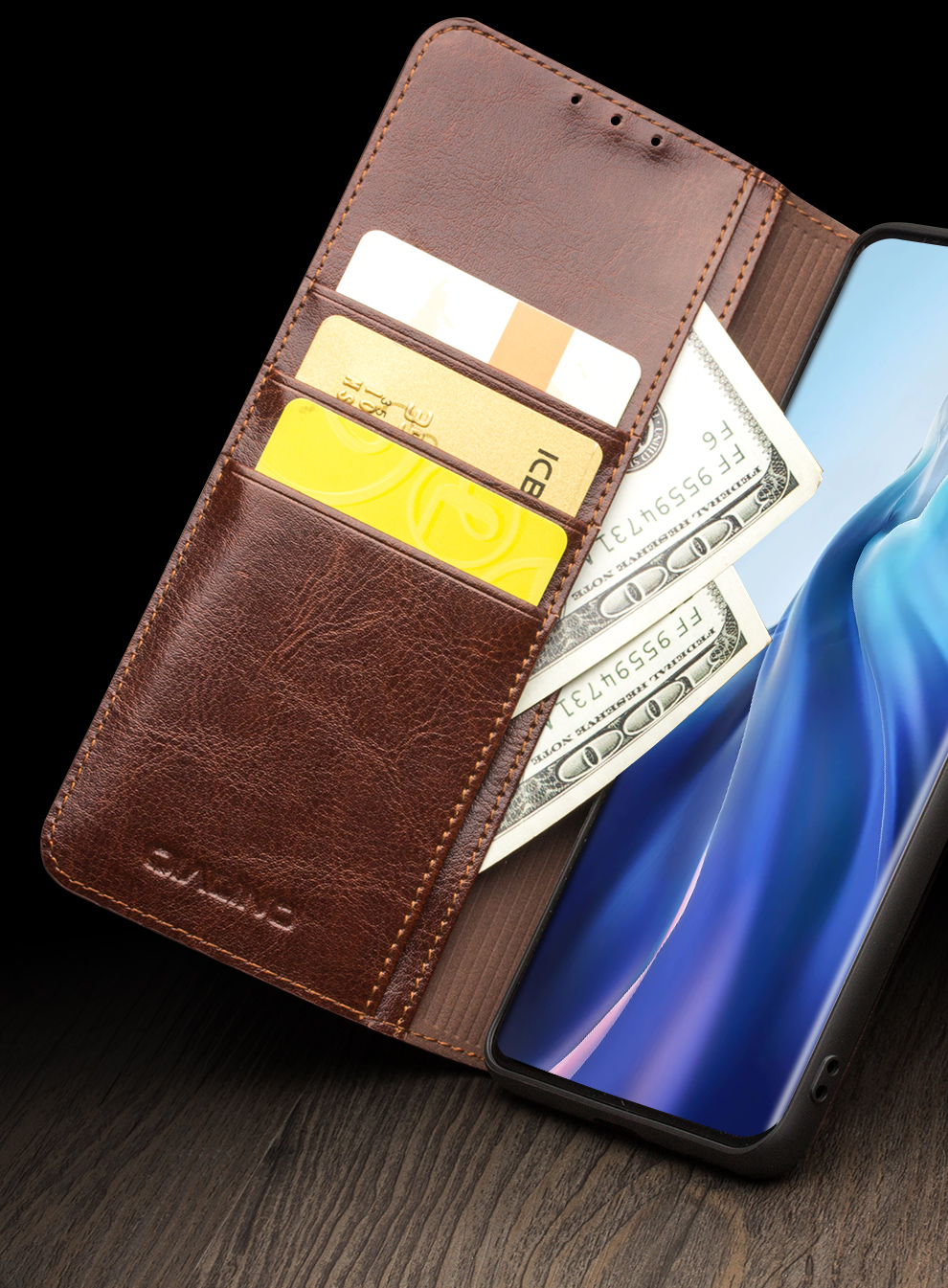 Case Xiaomi Mi 11 5G # Pre-Order * QIALINO Wallet Design Folio Flip หนังแท้คุณภาพ ช่องใส่บัตรประชาชน / บัตรเครดิตและช่องเงินสด *