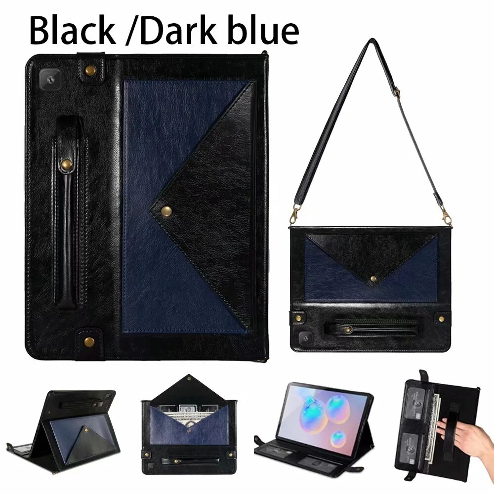 Case Samsung Galaxy Tab S6 Lite / Pre-Order * เคสกระเป๋าสะพายหนัง PU 2 โทนหรูหรา หนัง PU + TPU ซิลิโคนปกหลัง *