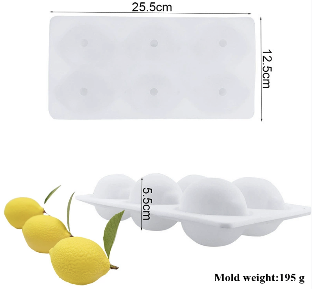 แม่พิมพ์ซิลิโคน เลม่อน มะนาว 6 ช่อง 3D 5*7*3cm 100g 005404