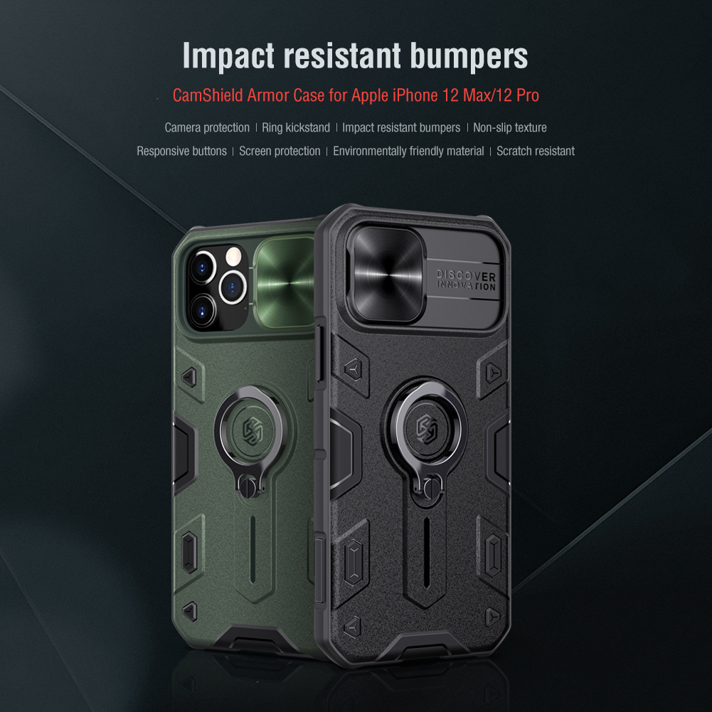 Case iPhone 12 / 12 Pro # Pre-Order * NILLKIN CamShield Armor Case PC TPU Combo Case with Ring Kickstand *