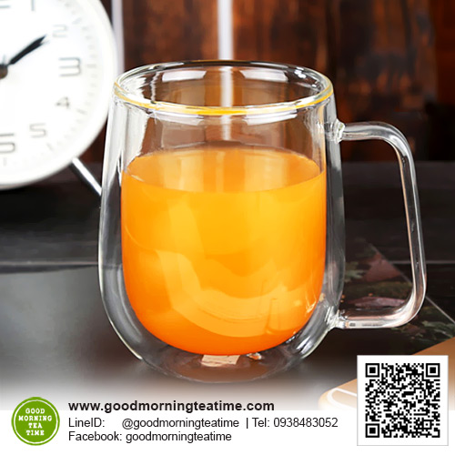 แก้วน้ำ แก้วสองชั้นมีหูจับ ขนาด 250 ml. 