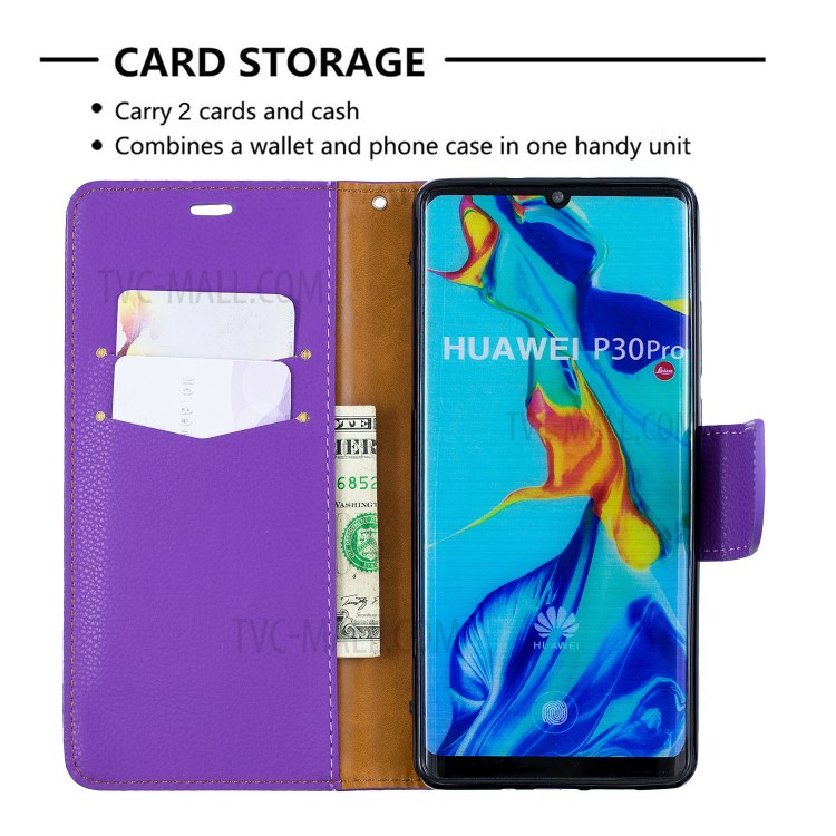 Case Huawei P30 Pro / Pre-Order * เคสผิวลิ้นจี่หนัง PU สไตล์กระเป๋า: 2 ช่องเสียบการ์ด + กระเป๋าเงินสด 1 *