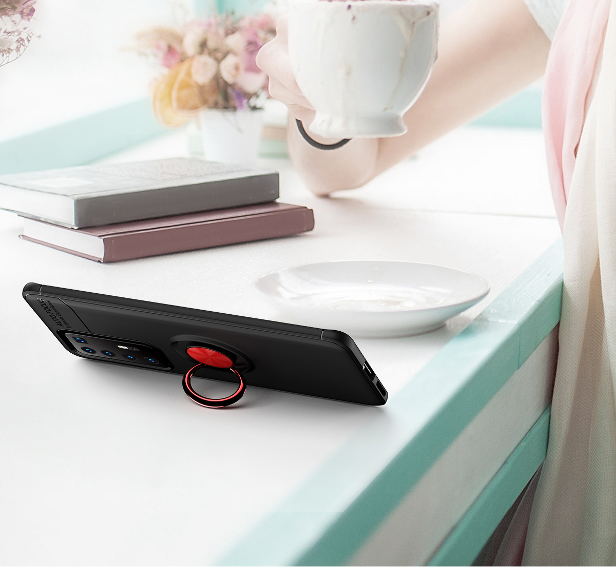 Case Huawei P40 Pro / Pre-order * LENUO เคสโลหะโทรศัพท์ TPU พร้อมฝาครอบแผ่นแม่เหล็ก + แหวน *