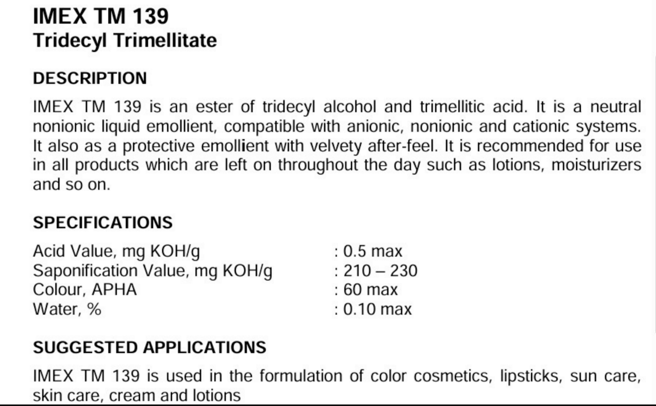 Imex TM139 (Sildoc TM13) / Tridecyl Trimellitate ช่วยเคลือบผิว และ ละลายผงสี 003863