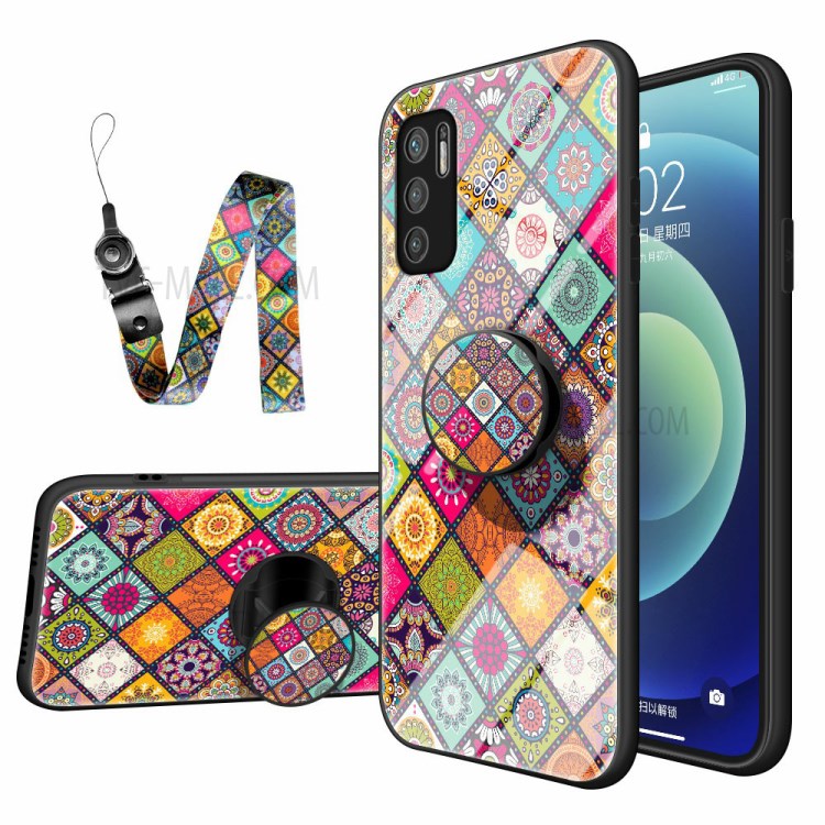 Case Xiaomi Redmi Note 10 5G # Pre-Order * เคสกระจก + PC + TPU โทรศัพท์ไฮบริดฝาหลังเคสขาตั้งลายพิมพ์สีสันสดใสพร้อมสายคล้องคือ *