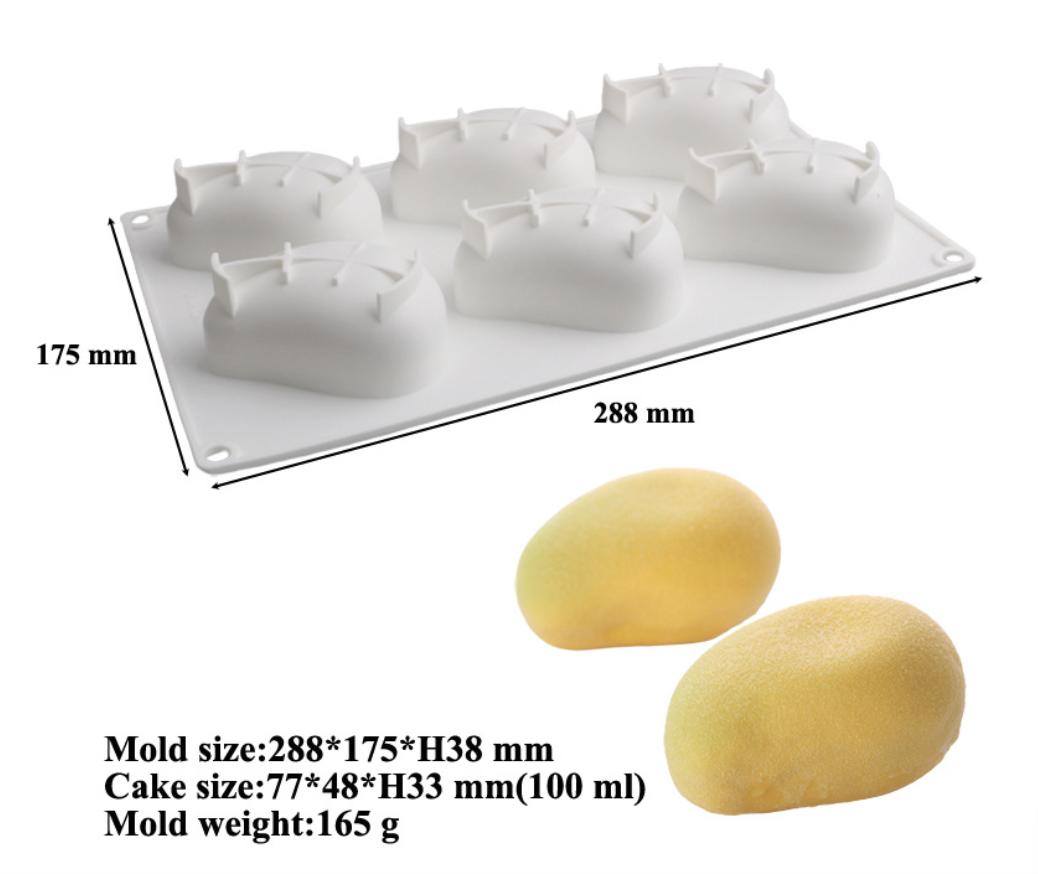 แม่พิมพ์ซิลิโคน มะม่วง 6 ช่อง 90 g 5.5*8*3.5 cm. 005049