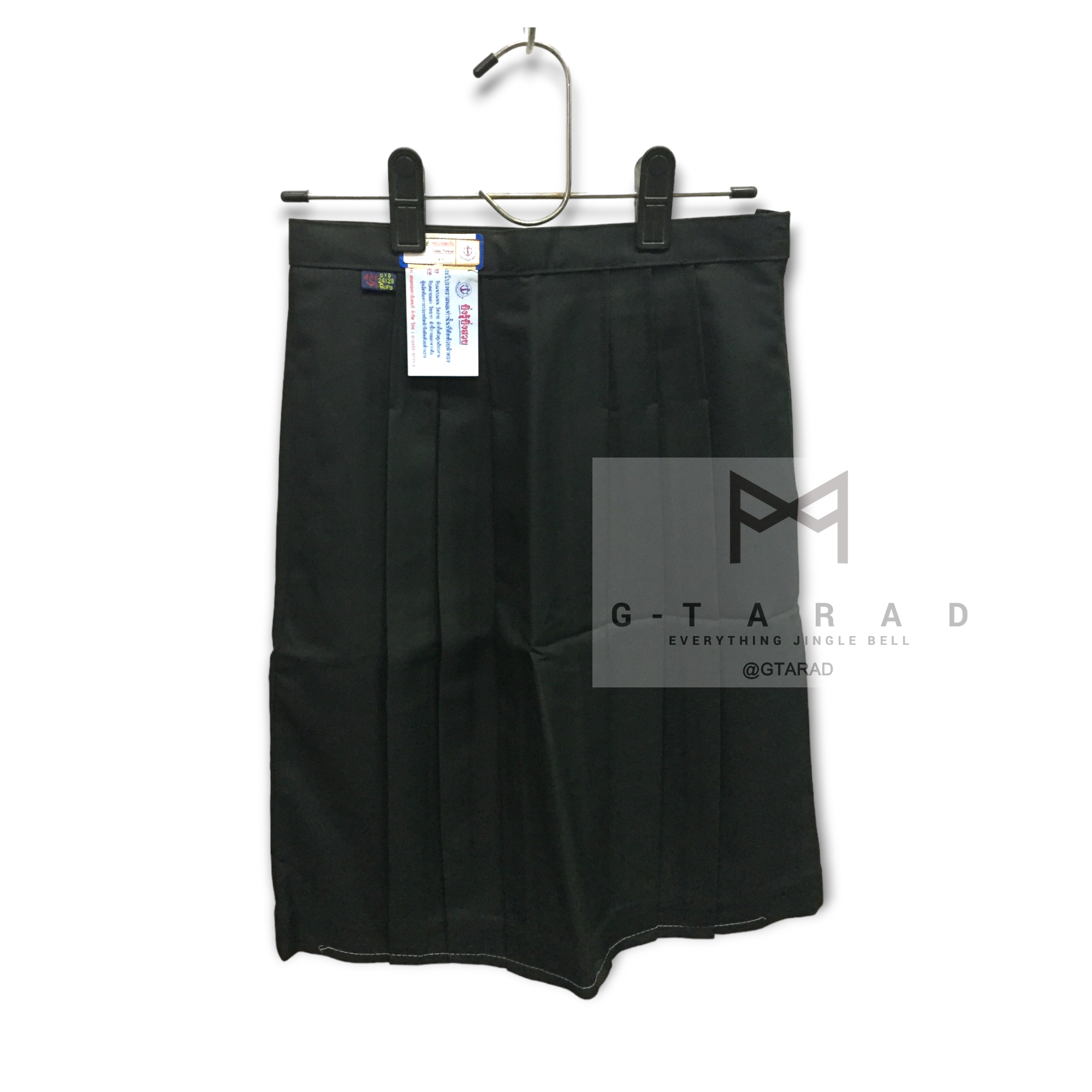 กระโปรงนักเรียนตราสมอ 6 จีบ สี ดำ ผ้ามัน