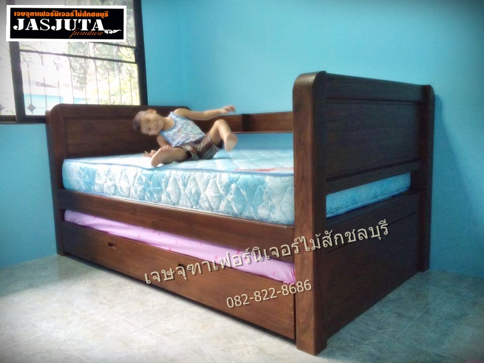 เตียงไม้สัก+เตียงเสริมล่าง 3.5ฟุต