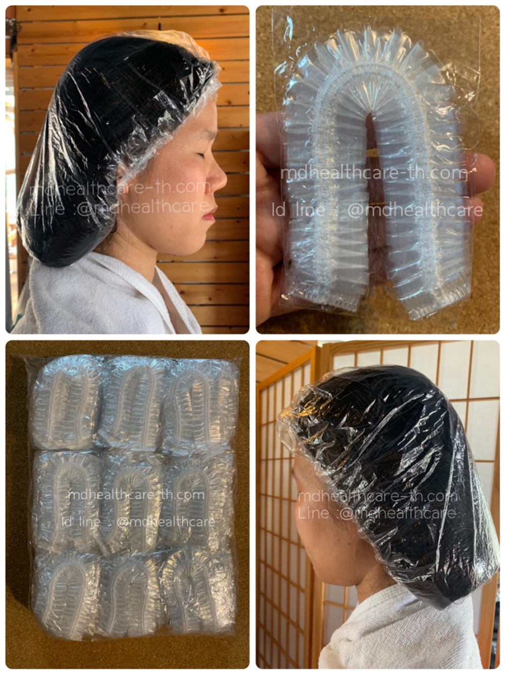 หมวกคลุมผมพลาสติก หมวกอาบน้ำใช้แล้วทิ้ง ขนาดใหญ่ XL (100ชิ้น/ห่อ) ห่อพลาสติกทุกชิ้น