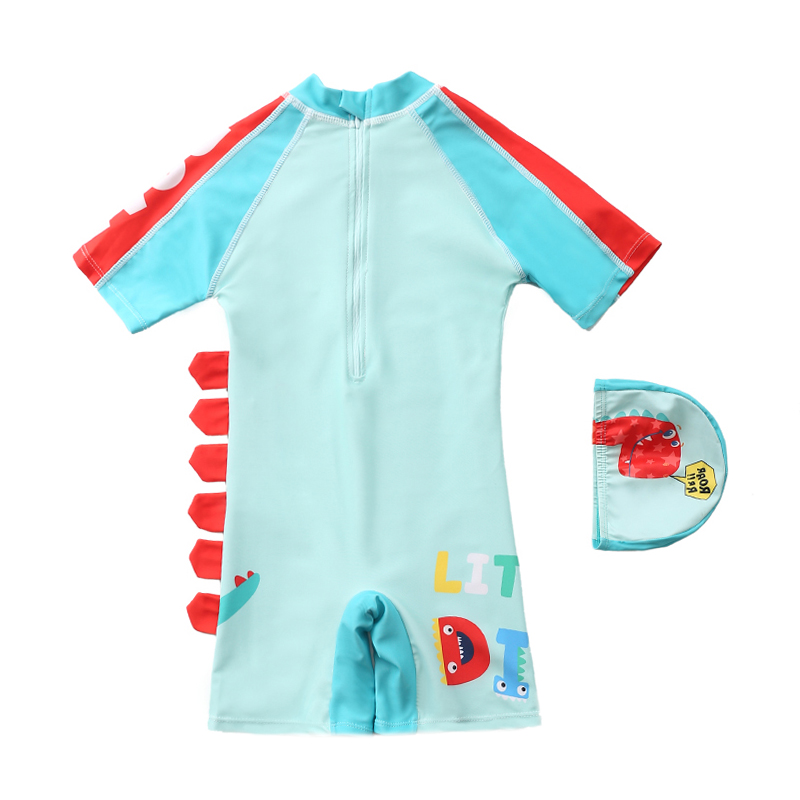 ชุดว่ายน้ำ พร้อมหมวก ลายไดโนเสาร์ ไซส์ M