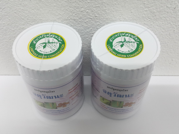 แคปซูลสมุนไพร "จตุวัฒนะ (พริกไทยดำ ดีปลี ผักเสี้ยนผี มะตูม)" บรรจุขวดๆ ละ 120 แคปซูล