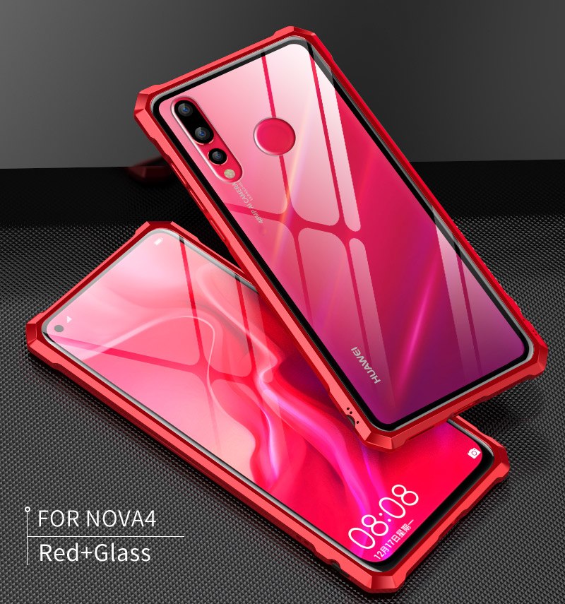 Case Huawei Nova 4 / Pre-Order * เคสอลูมิเนียมโลหะกรอบ + กระจกนิรภัยด้านหลัง *