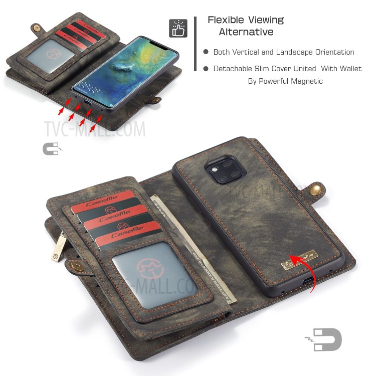 Case Huawei Mate 20 Pro / Pre-order * CASEME ปกหนังแยกกระเป๋าซิปอเนกประสงค์ 2-in-1 สไตล์ย้อนยุค *