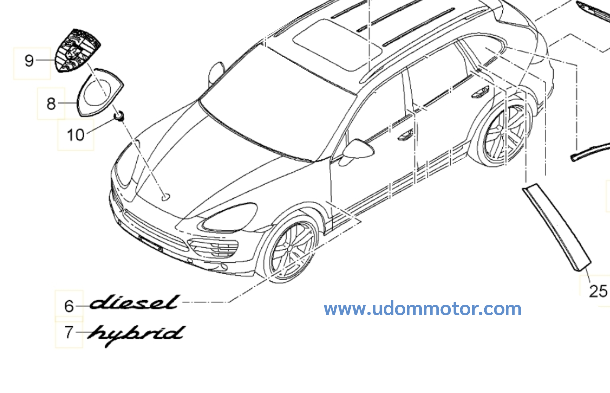 PORSCHE CAYENNE โลโก้ฝากระโปรงหน้า ปอร์เช่ คาเยนน์ / 95855960102 7L5853611B WHT004974 /แท้