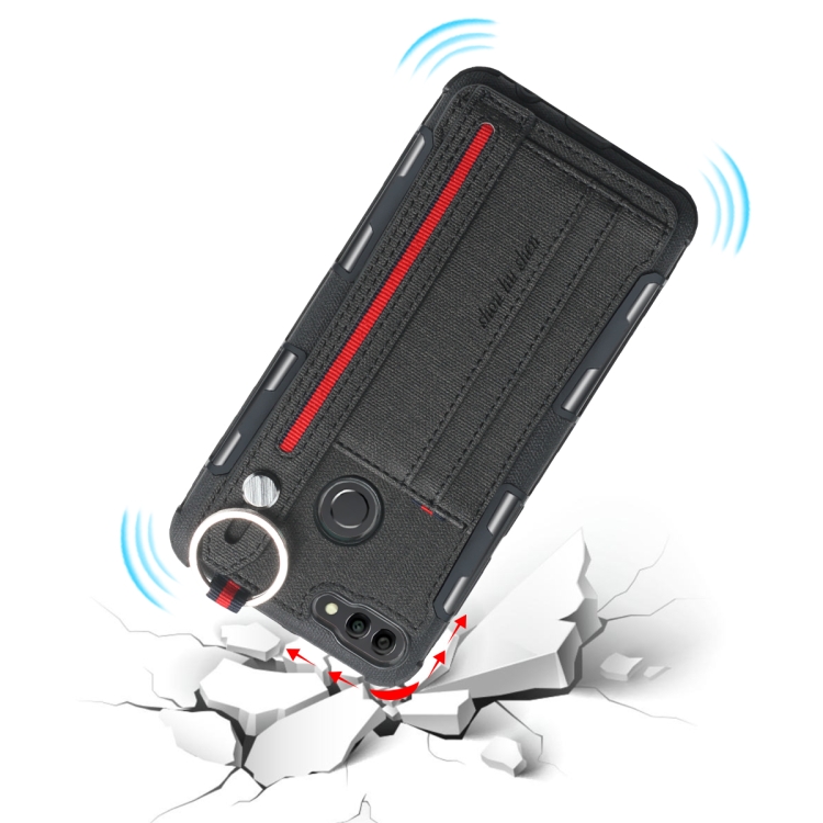 Case Huawei Y9 / Pre-order * เคสเนื้อผ้า + เคสกันกระแทก TPU พร้อมแหวนโลหะและตัวยึดและช่องเสียบการ์ดและสายห้อย *