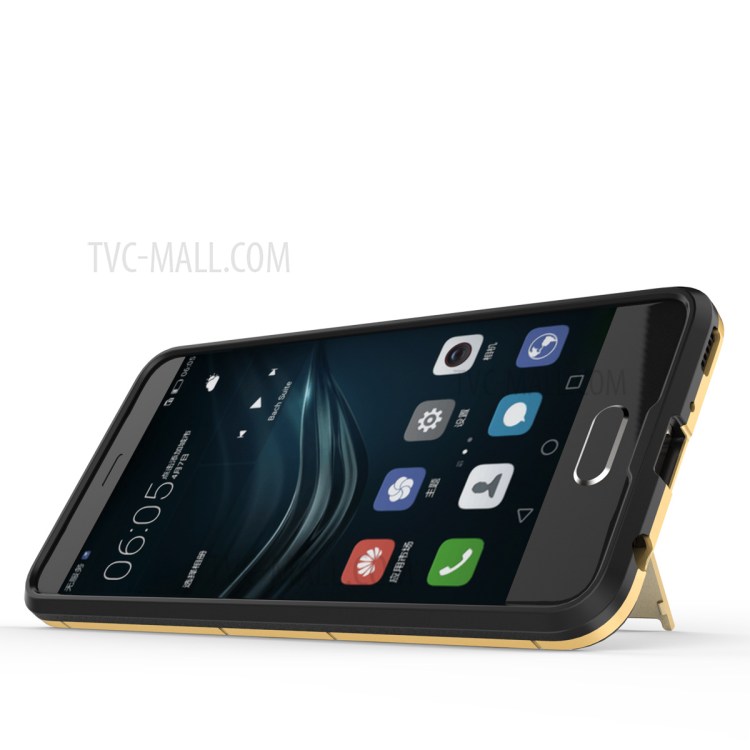 Case Huawei P10 Plus / พร้อมส่ง * เคสพลาสติกไฮบริด + วัสดุ TPU พร้อมขาตั้ง - สีเทา *