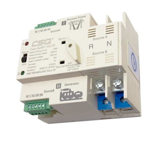 ATS CSQ รุ่น GLOQ7 220V 1 phase 63A และ 100A เอทีเอสสวิทช์ สวิตช์เปลี่ยนแหล่งจ่ายไฟฟ้าอัตโนมัติ (CSQ Automatic Transfer Switch)