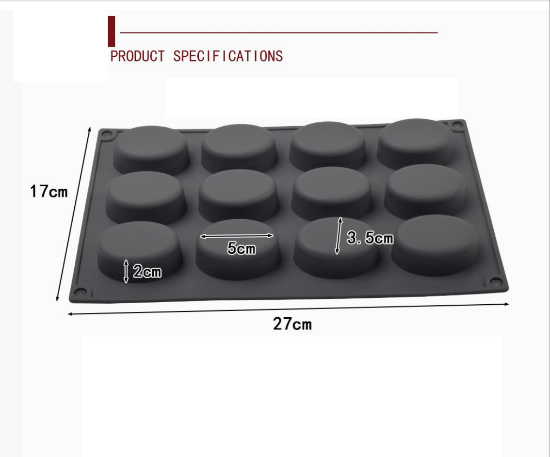 แม่พิมพ์ซิลิโคน วงรี 12 ช่อง 3.5*5*2cm 30 g 006069