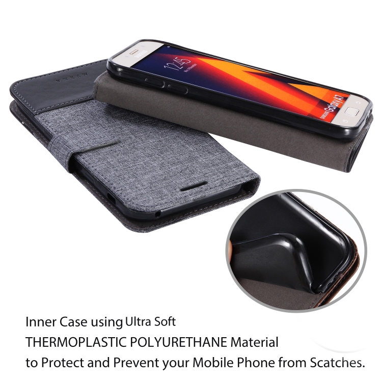 Case Samsung Galaxy A7 2017 / Pre-order * MUXMA MX102 ซองหนังผ้าใบพลิกแนวนอนพร้อมขาตั้งและช่องเสียบการ์ดและกระเป๋าสตางค์ *