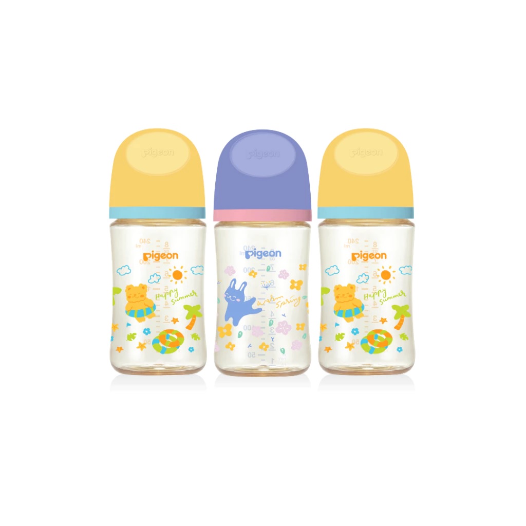 Pigeonขวดนมคอกว้าง 8oz PPSU แพค3ใบ รุ่น Spring&Summer จุก M