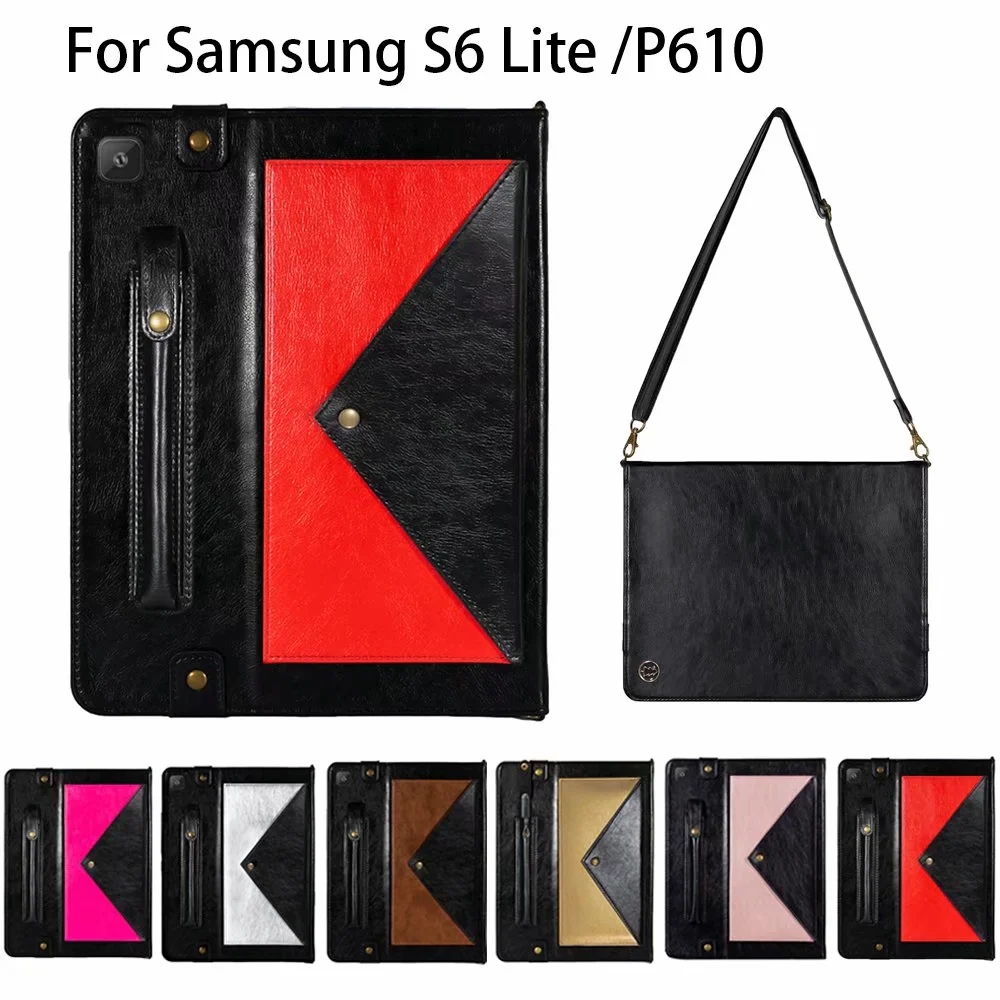 Case Samsung Galaxy Tab S6 Lite / Pre-Order * เคสกระเป๋าสะพายหนัง PU 2 โทนหรูหรา หนัง PU + TPU ซิลิโคนปกหลัง *